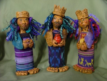 Three wise men from ceramic nativity scene by Sherry Tolar