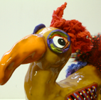 Close-up of Birds of a Feather ceramic sculpture by Sherry Tolar